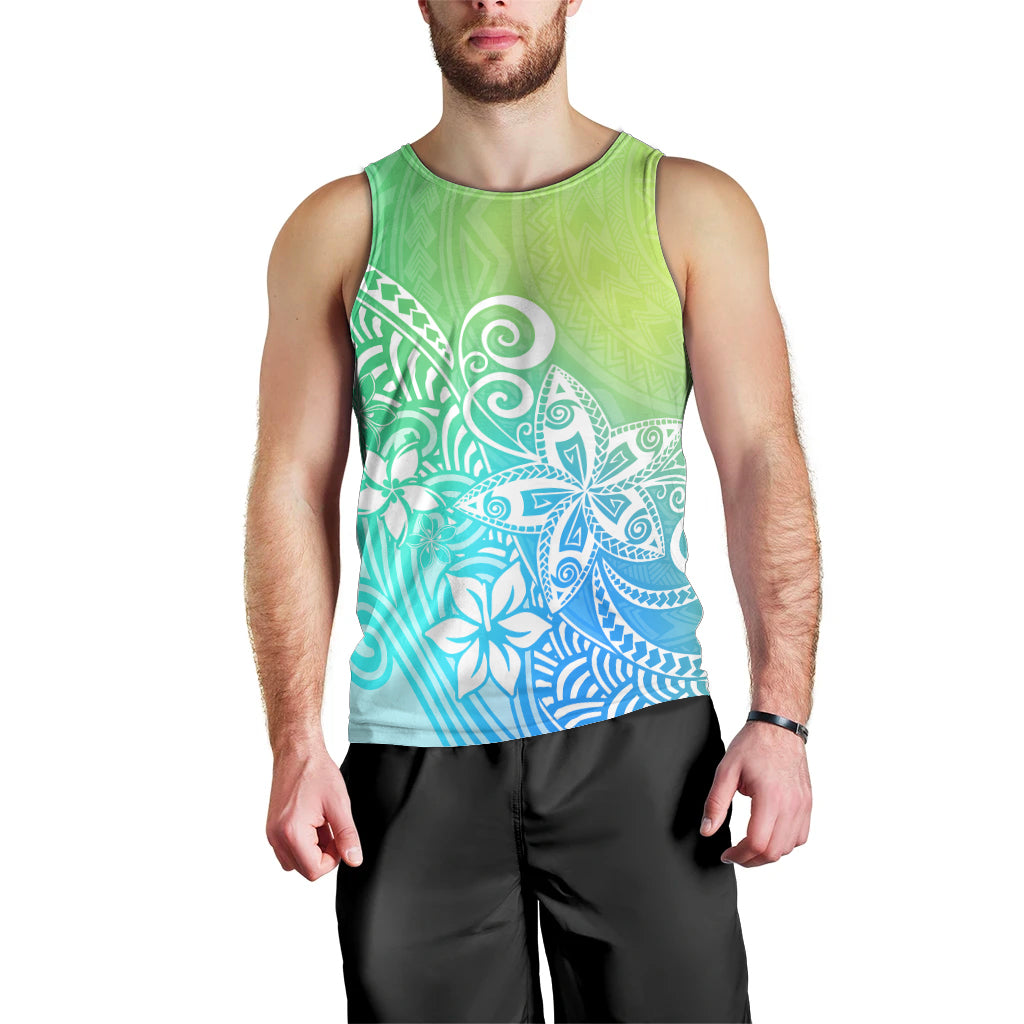 Polynesia Men Tank Top Plumeria Blue Gradient Curves LT7 - Polynesian Pride