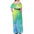 Polynesia Off Shoulder Maxi Dress Plumeria Blue Gradient Curves LT7 - Polynesian Pride