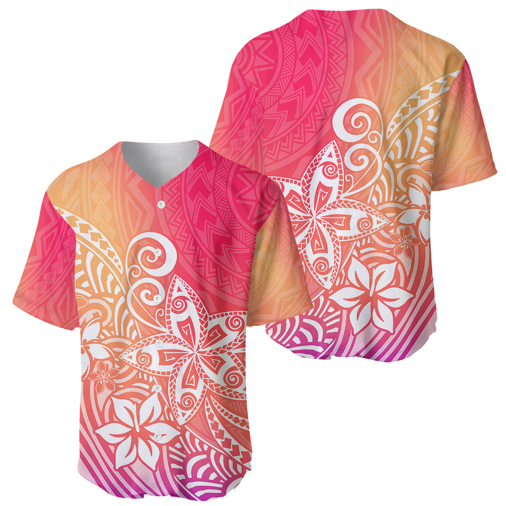 Polynesia Baseball Jersey Plumeria Pink Gradient Curves LT7 - Polynesian Pride