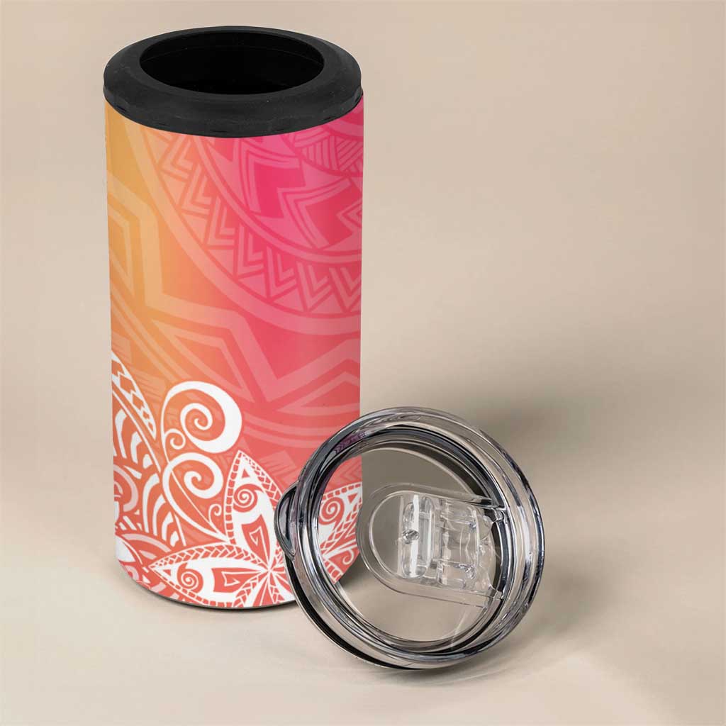 Polynesia 4 in 1 Can Cooler Tumbler Plumeria Pink Gradient Curves