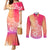 Polynesia Couples Matching Mermaid Dress and Long Sleeve Button Shirts Plumeria Pink Gradient Curves LT7 Pink - Polynesian Pride