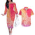 Polynesia Couples Matching Off The Shoulder Long Sleeve Dress and Hawaiian Shirt Plumeria Pink Gradient Curves LT7 Pink - Polynesian Pride