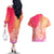 Polynesia Couples Matching Off The Shoulder Long Sleeve Dress and Hawaiian Shirt Plumeria Pink Gradient Curves LT7 - Polynesian Pride