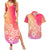 Polynesia Couples Matching Summer Maxi Dress and Hawaiian Shirt Plumeria Pink Gradient Curves LT7 Pink - Polynesian Pride