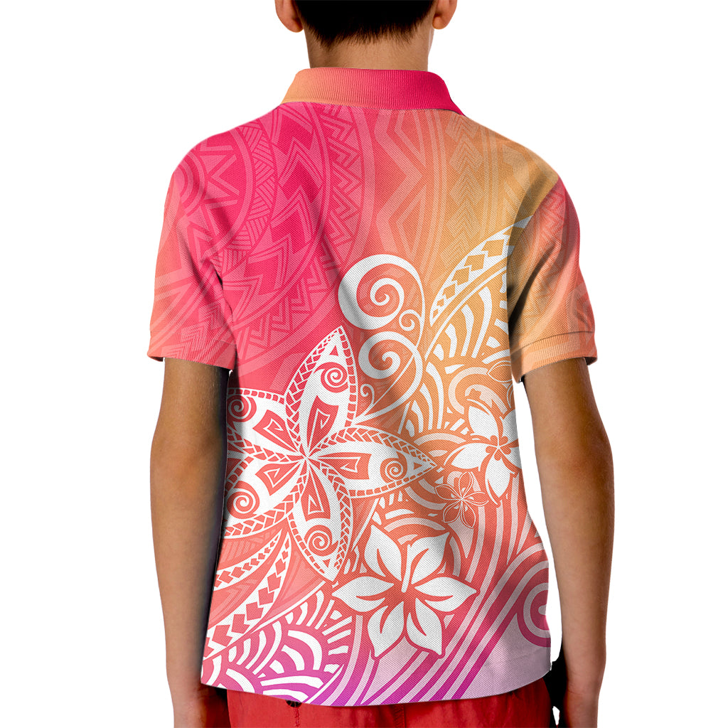 Polynesia Kid Polo Shirt Plumeria Pink Gradient Curves LT7 - Polynesian Pride