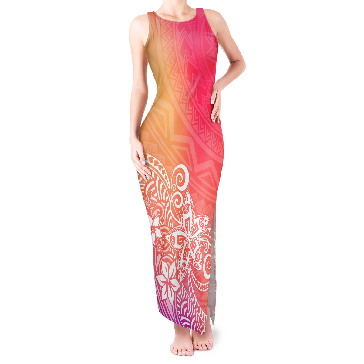 Polynesia Tank Maxi Dress Plumeria Pink Gradient Curves LT7 Women Pink - Polynesian Pride