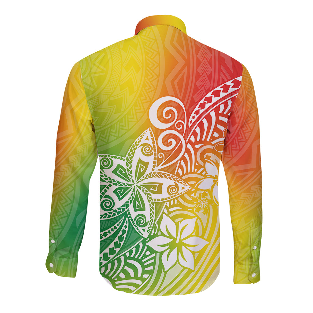 Polynesia Long Sleeve Button Shirt Plumeria Reggae Curves LT7 - Polynesian Pride