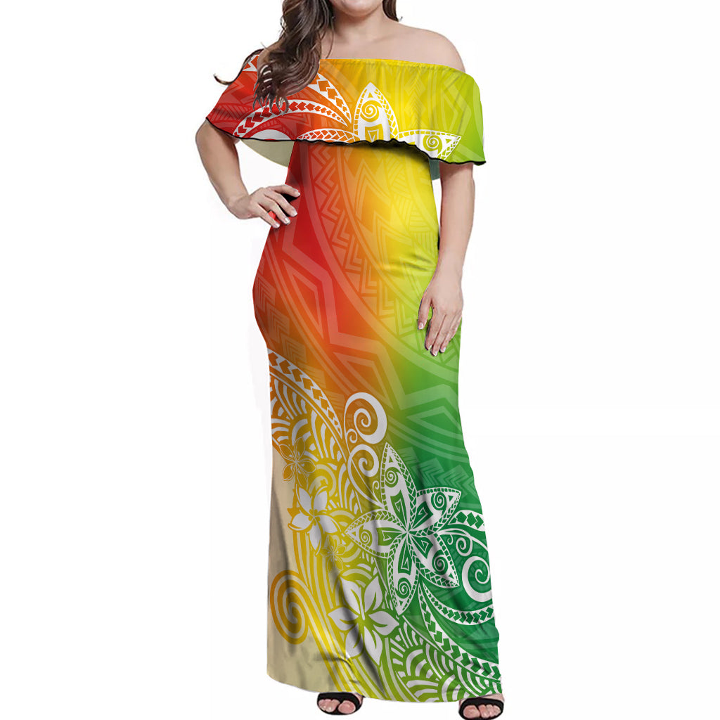 Polynesia Off Shoulder Maxi Dress Plumeria Reggae Curves LT7 Women Reggae - Polynesian Pride