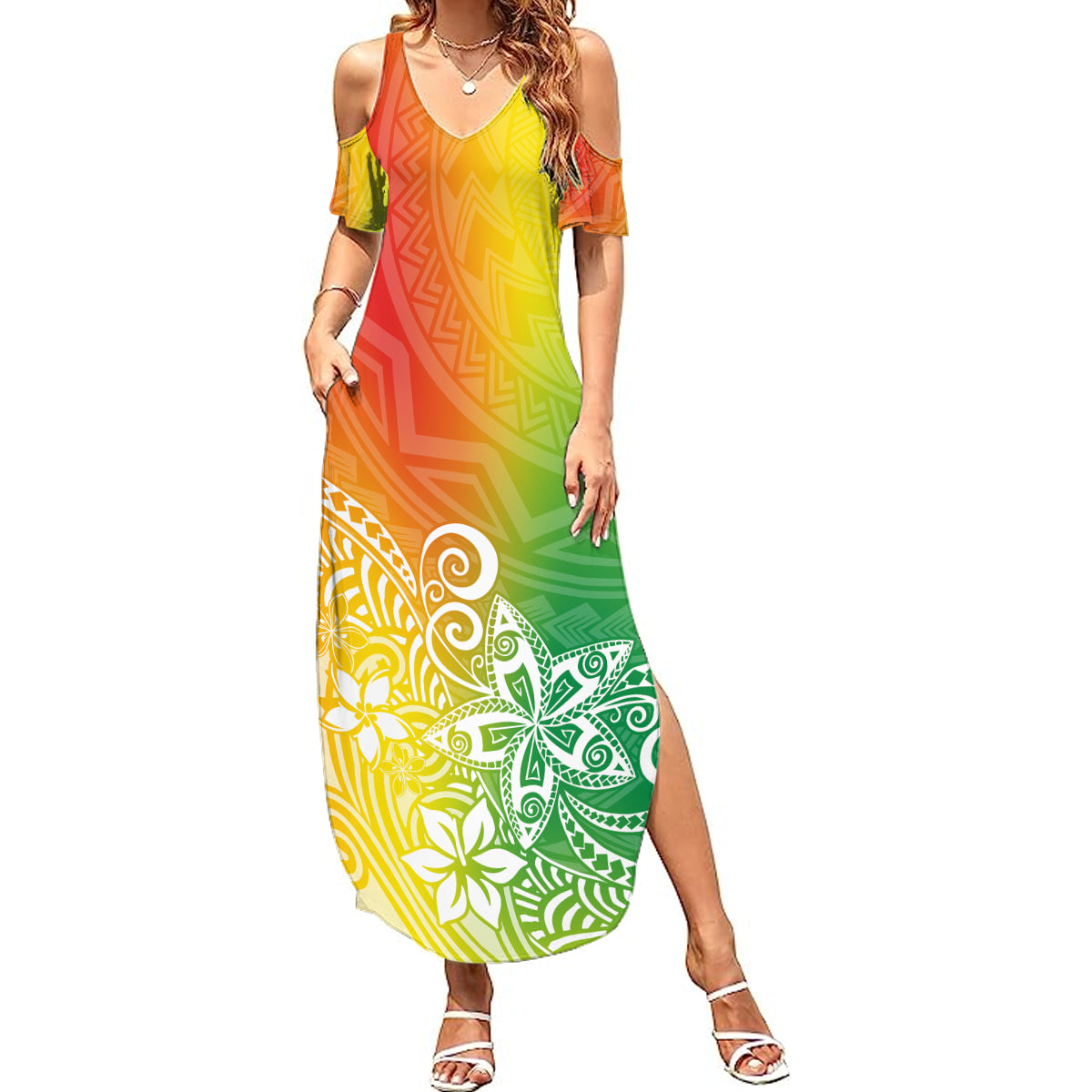 Polynesia Summer Maxi Dress Plumeria Reggae Curves LT7 Women Reggae - Polynesian Pride