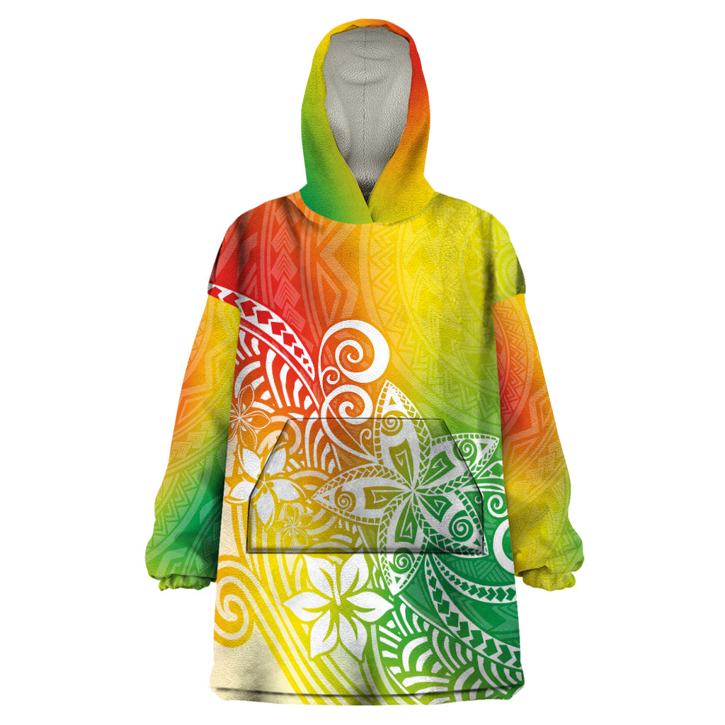 Polynesia Wearable Blanket Hoodie Plumeria Reggae Curves LT7 One Size Reggae - Polynesian Pride