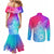 Polynesia Couples Matching Mermaid Dress and Long Sleeve Button Shirts Plumeria Galaxy Gradient Curves LT7 - Polynesian Pride