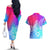 Polynesia Couples Matching Off The Shoulder Long Sleeve Dress and Hawaiian Shirt Plumeria Galaxy Gradient Curves LT7 - Polynesian Pride