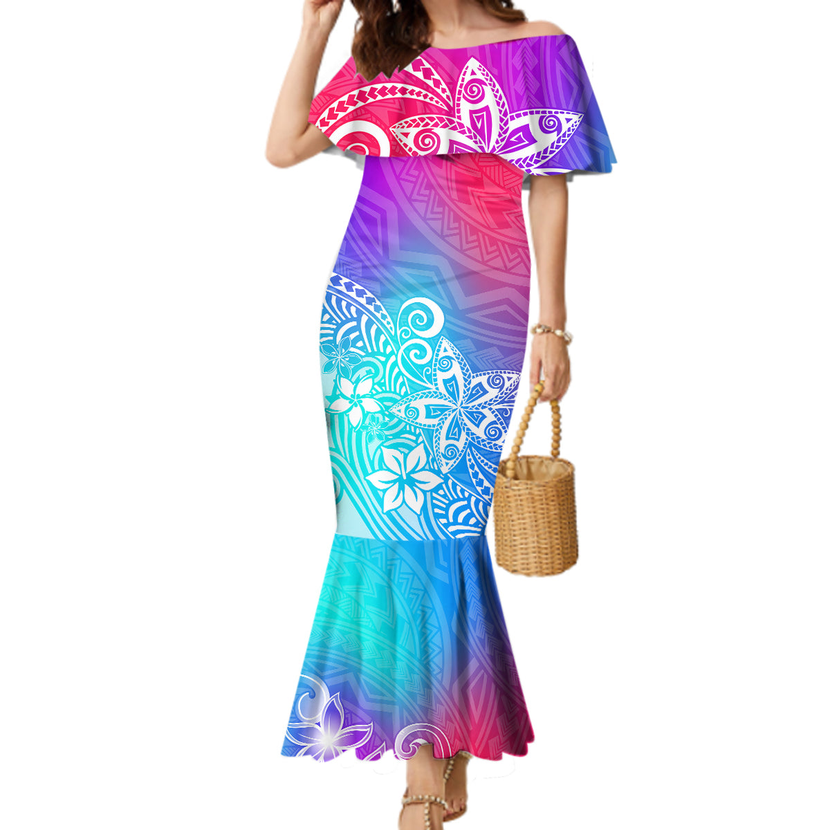 Polynesia Mermaid Dress Plumeria Galaxy Gradient Curves LT7 Women Galaxy - Polynesian Pride