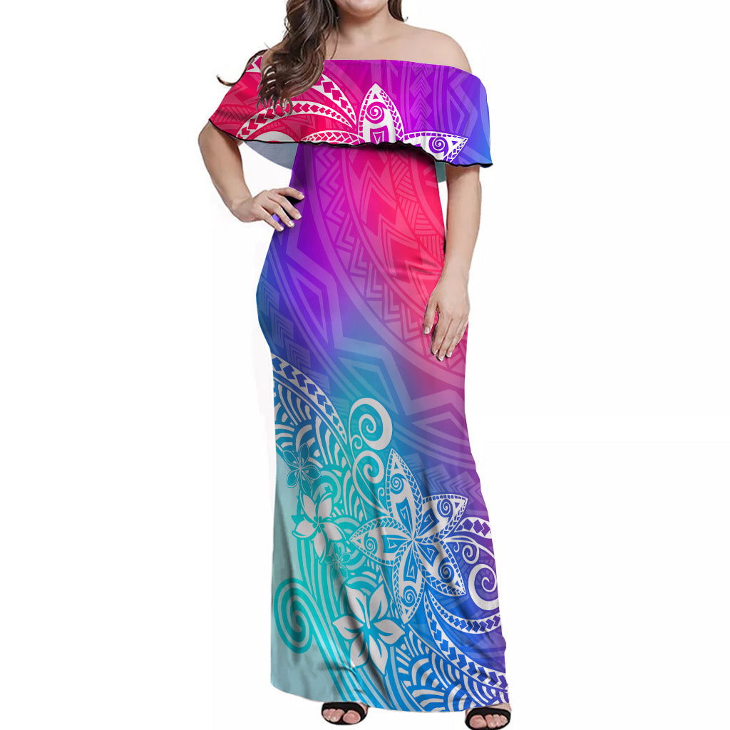 Polynesia Off Shoulder Maxi Dress Plumeria Galaxy Gradient Curves LT7 Women Galaxy - Polynesian Pride