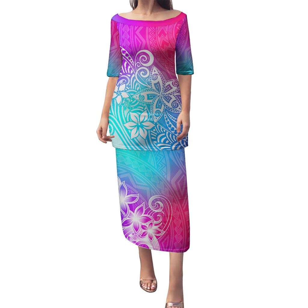 Polynesia Puletasi Plumeria Galaxy Gradient Curves LT7 Long Dress Galaxy - Polynesian Pride