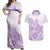 Polynesia Couples Matching Off Shoulder Maxi Dress and Hawaiian Shirt Plumeria Lavender Curves LT7 Purple - Polynesian Pride