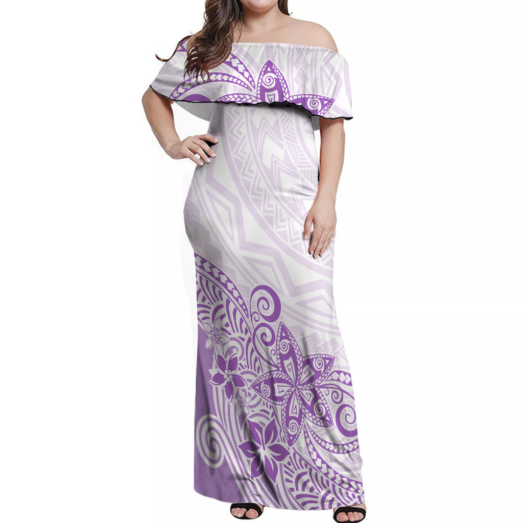 Polynesia Off Shoulder Maxi Dress Plumeria Lavender Curves LT7 Women Purple - Polynesian Pride