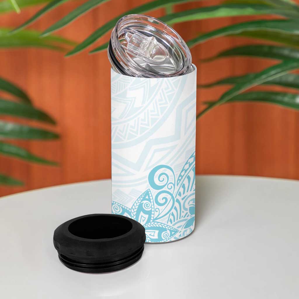 Polynesia 4 in 1 Can Cooler Tumbler Plumeria Turquoise Curves