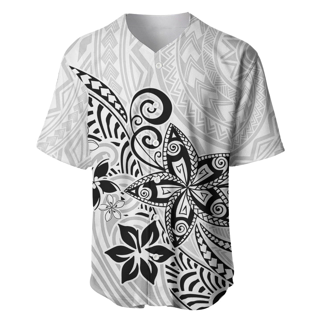 Polynesia Baseball Jersey Plumeria White Curves LT7 White - Polynesian Pride