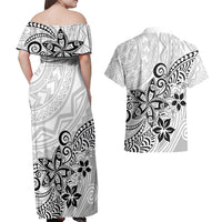 Polynesia Couples Matching Off Shoulder Maxi Dress and Hawaiian Shirt Plumeria White Curves LT7 - Polynesian Pride
