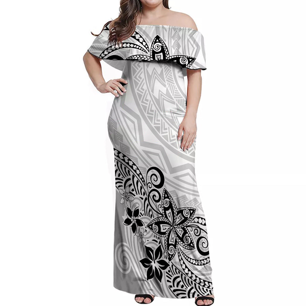 Polynesia Off Shoulder Maxi Dress Plumeria White Curves LT7 Women White - Polynesian Pride