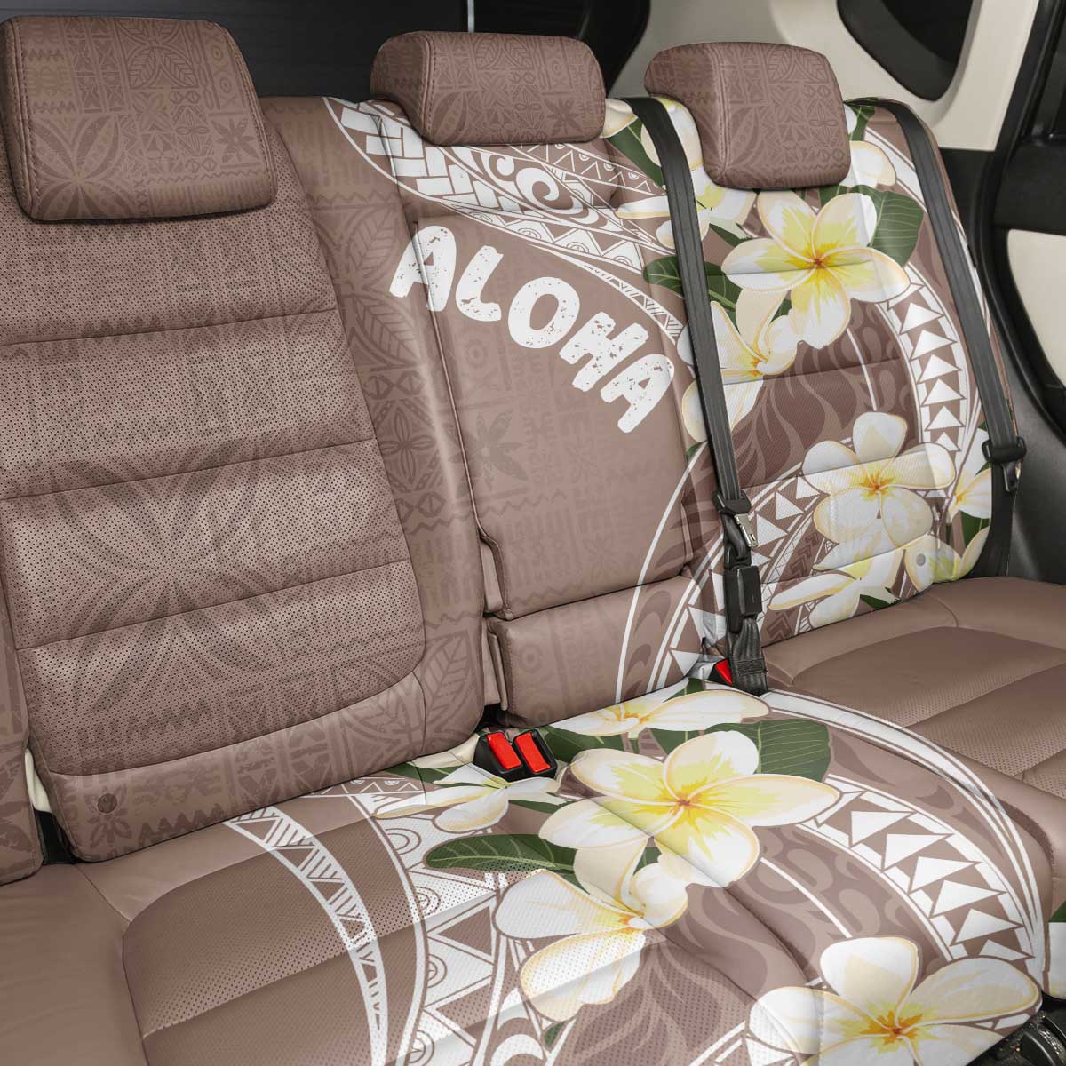 Aloha Hawaii Festive Back Car Seat Cover Frangipani Lace Classic - Beige LT7 - Polynesian Pride