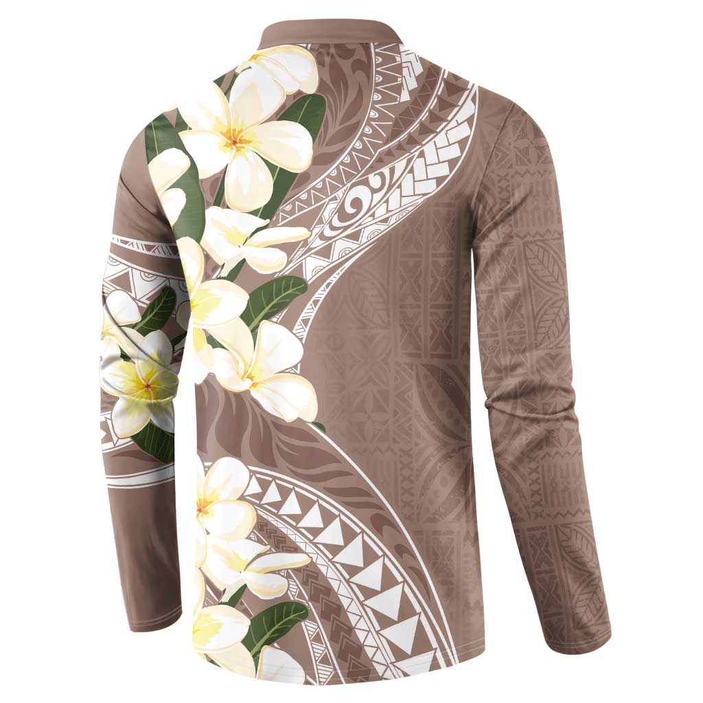 Aloha Hawaii Festive Button Sweatshirt Frangipani Lace Classic - Beige LT7 - Polynesian Pride