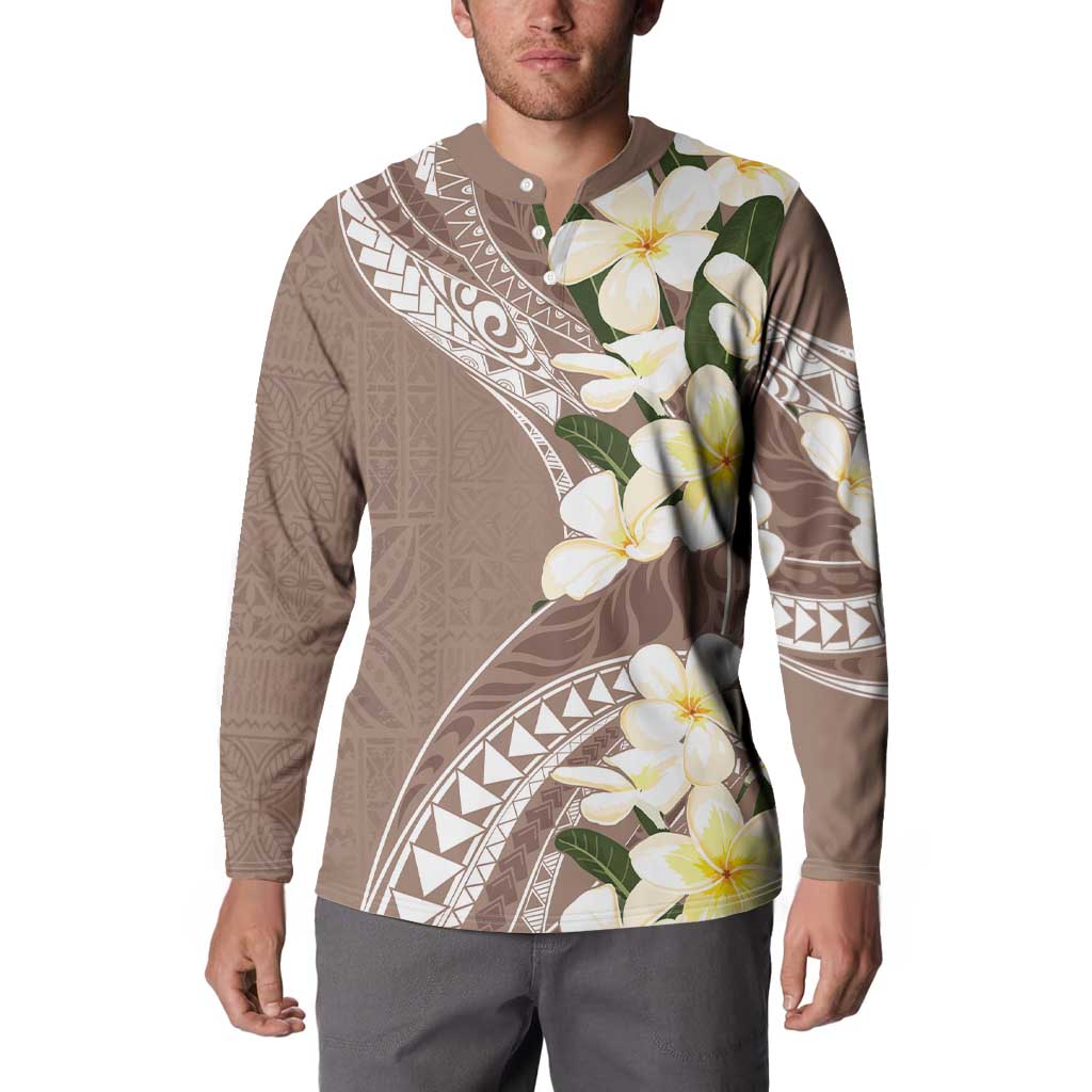 Aloha Hawaii Festive Button Sweatshirt Frangipani Lace Classic - Beige LT7 - Polynesian Pride