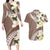 Aloha Hawaii Festive Couples Matching Long Sleeve Bodycon Dress and Hawaiian Shirt Frangipani Lace Classic - Beige