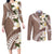 Aloha Hawaii Festive Couples Matching Long Sleeve Bodycon Dress and Long Sleeve Button Shirt Frangipani Lace Classic - Beige