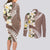 Aloha Hawaii Festive Couples Matching Long Sleeve Bodycon Dress and Long Sleeve Button Shirt Frangipani Lace Classic - Beige