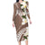 Aloha Hawaii Festive Family Matching Long Sleeve Bodycon Dress and Hawaiian Shirt Frangipani Lace Classic - Beige