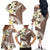 Aloha Hawaii Festive Family Matching Off The Shoulder Long Sleeve Dress and Hawaiian Shirt Frangipani Lace Classic - Beige