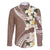 Aloha Hawaii Festive Family Matching Off The Shoulder Long Sleeve Dress and Hawaiian Shirt Frangipani Lace Classic - Beige