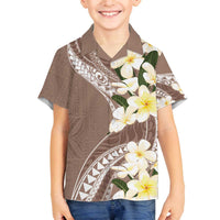 Aloha Hawaii Festive Family Matching Off Shoulder Short Dress and Hawaiian Shirt Frangipani Lace Classic - Beige