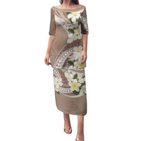 Aloha Hawaii Festive Family Matching Puletasi and Hawaiian Shirt Frangipani Lace Classic - Beige