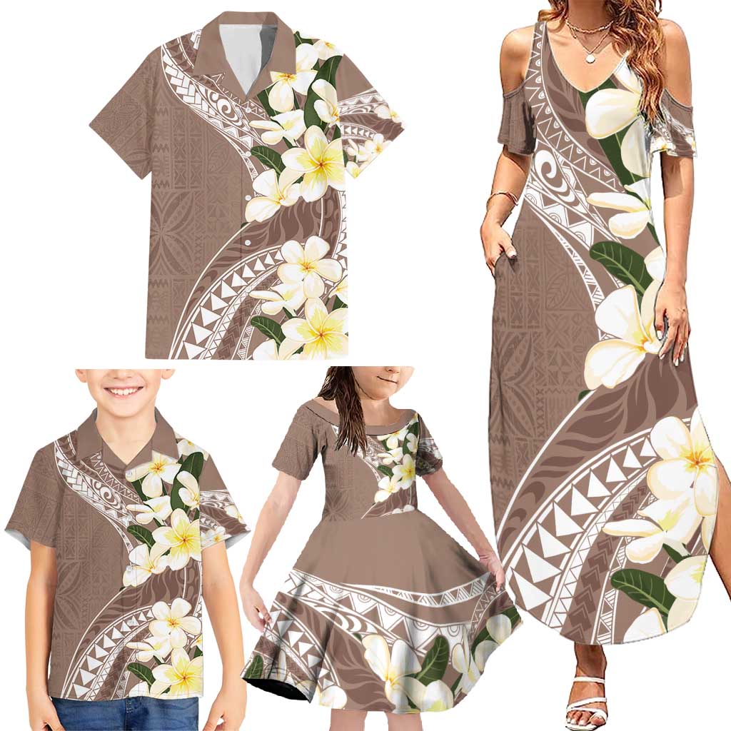 Aloha Hawaii Festive Family Matching Summer Maxi Dress and Hawaiian Shirt Frangipani Lace Classic - Beige