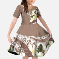 Aloha Hawaii Festive Kid Short Sleeve Dress Frangipani Lace Classic - Beige