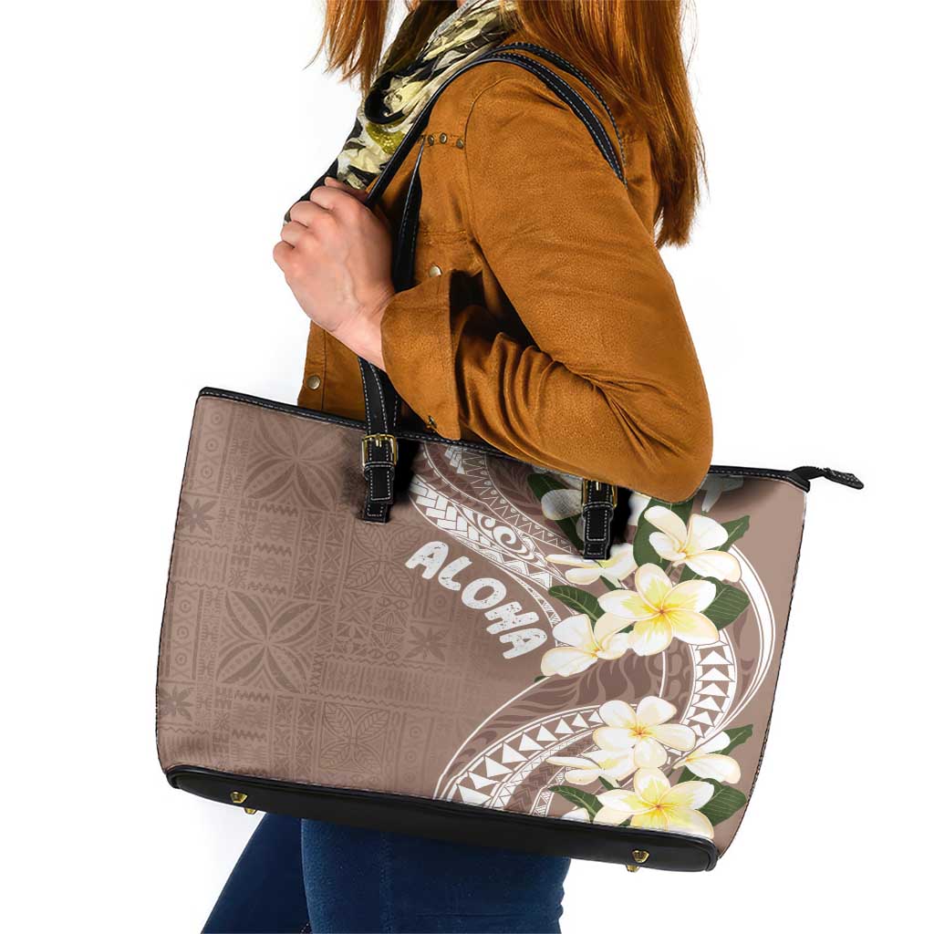 Aloha Hawaii Festive Leather Tote Bag Frangipani Lace Classic - Beige LT7 Beige - Polynesian Pride
