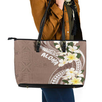 Aloha Hawaii Festive Leather Tote Bag Frangipani Lace Classic - Beige LT7 - Polynesian Pride