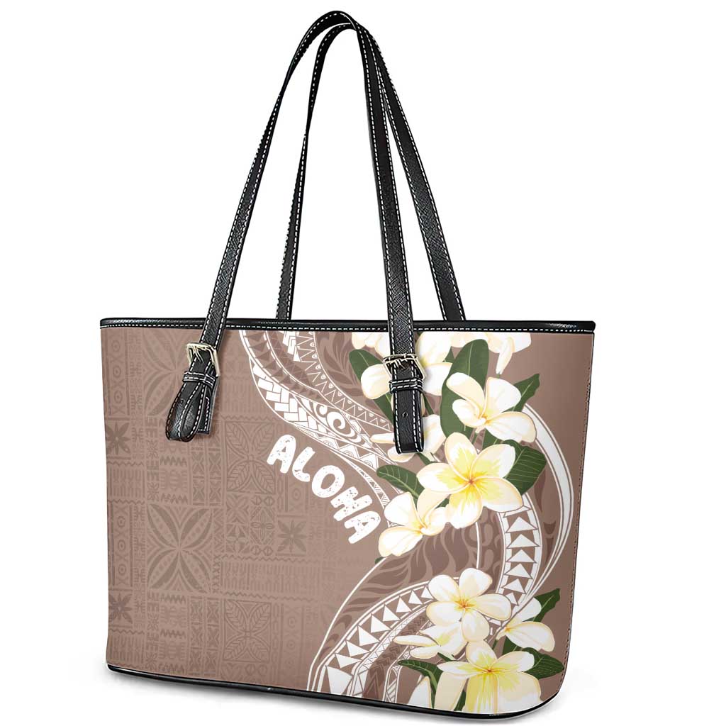 Aloha Hawaii Festive Leather Tote Bag Frangipani Lace Classic - Beige LT7 - Polynesian Pride