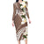 Aloha Hawaii Festive Long Sleeve Bodycon Dress Frangipani Lace Classic - Beige