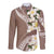 Aloha Hawaii Festive Long Sleeve Button Shirt Frangipani Lace Classic - Beige