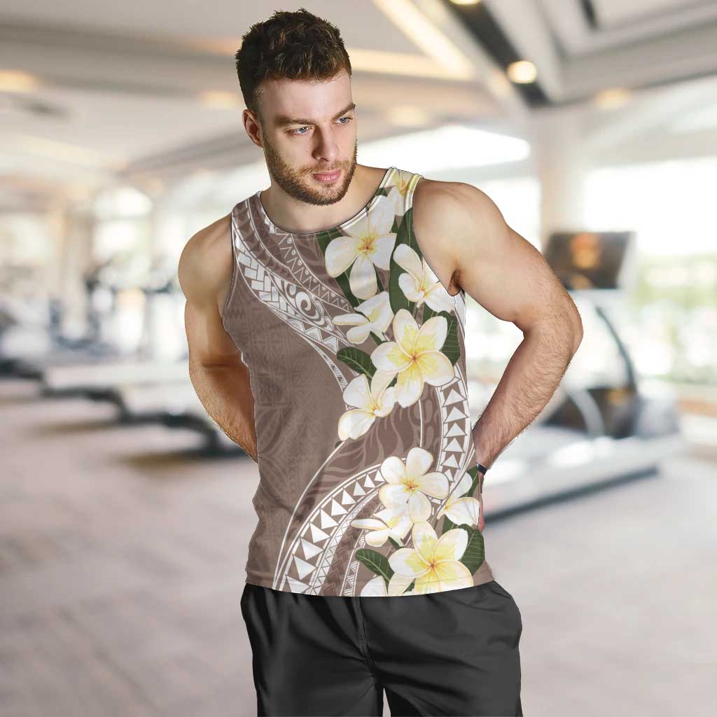 Aloha Hawaii Festive Men Tank Top Frangipani Lace Classic - Beige