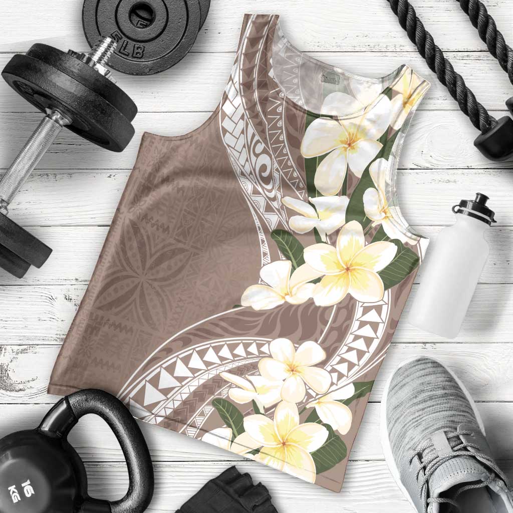 Aloha Hawaii Festive Men Tank Top Frangipani Lace Classic - Beige LT7 - Polynesian Pride