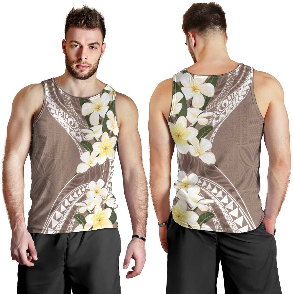 Aloha Hawaii Festive Men Tank Top Frangipani Lace Classic - Beige LT7 - Polynesian Pride