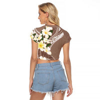 Aloha Hawaii Festive Raglan Cropped T Shirt Frangipani Lace Classic - Beige
