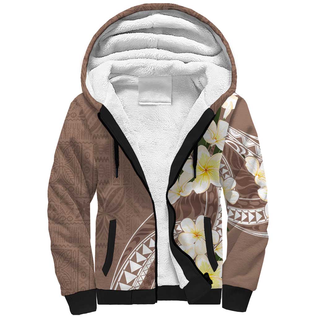 Aloha Hawaii Festive Sherpa Hoodie Frangipani Lace Classic - Beige LT7 Unisex Beige - Polynesian Pride