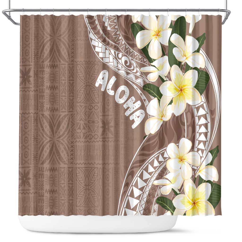 Aloha Hawaii Festive Shower Curtain Frangipani Lace Classic - Beige