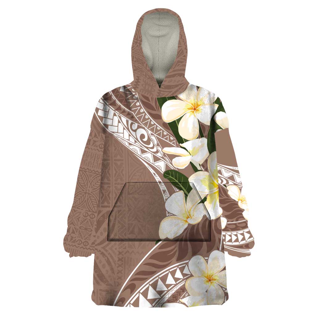 Aloha Hawaii Festive Wearable Blanket Hoodie Frangipani Lace Classic - Beige LT7 One Size Beige - Polynesian Pride